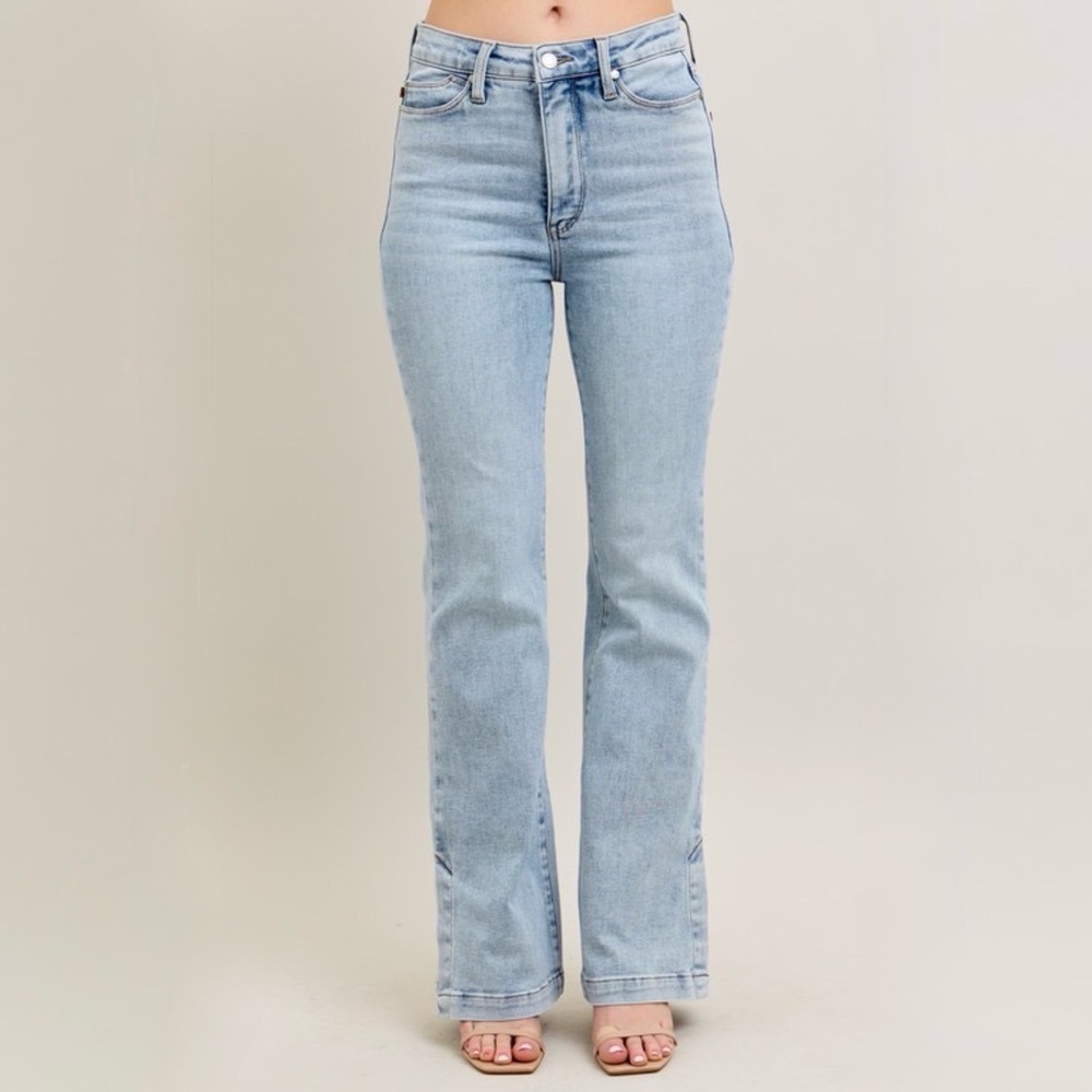 Judy Blue Full Size Tummy Control Vintage Wash Side Slit Slim Boot Jeans Plus sz